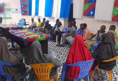 Community members meet in Merca, South West State, to discuss phase 2 of the Fisheries Data Collection Working Group